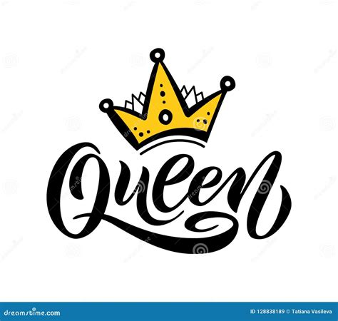 Queen Word With Crown Hand Drawn Lettering Vector Illustration