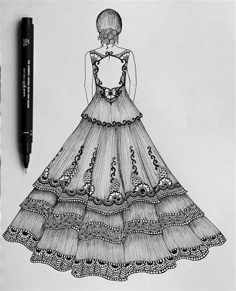 Dress Drawing Inspired By Lace Patterns Fashion Drawing Dress