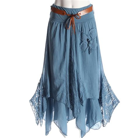 candy clothing made ladies hi waisted cotton skirt festival belted boho gypsy tiered asymmetric