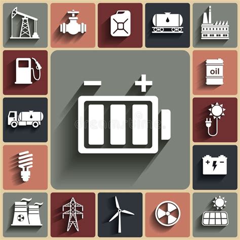 Energy Electricity Power Vector Flat Icon Set With Shadows Stock