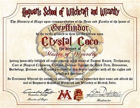 Buy Gryffindor Personalized Harry Potter Diploma Hogwarts School Of