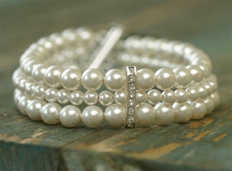 Pearl Cuff Bracelet 3 Strand Pearl Bracelet Pearl Bridal