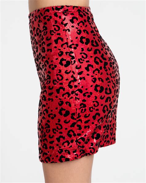 Holographic Leopard Sequin Mini Skirt Red Just Drew