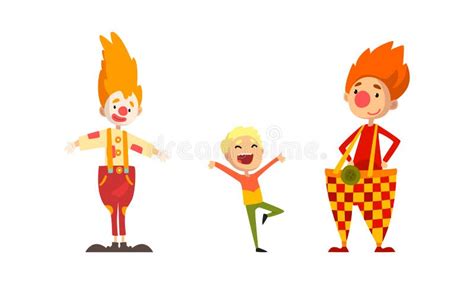 Amusement Clowns Characters Set Funny Clowns Entertaining Children At