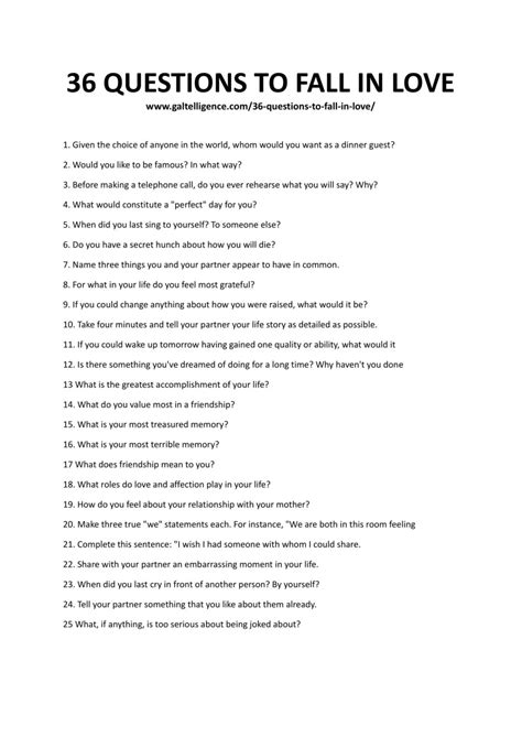 36 Questions That Lead To Love Printable