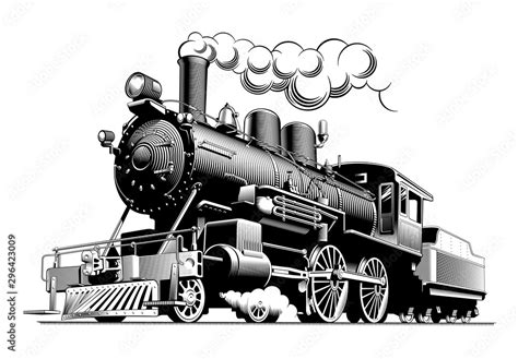 Vintage Steam Train Locomotive Engraving Style Vector Illustration