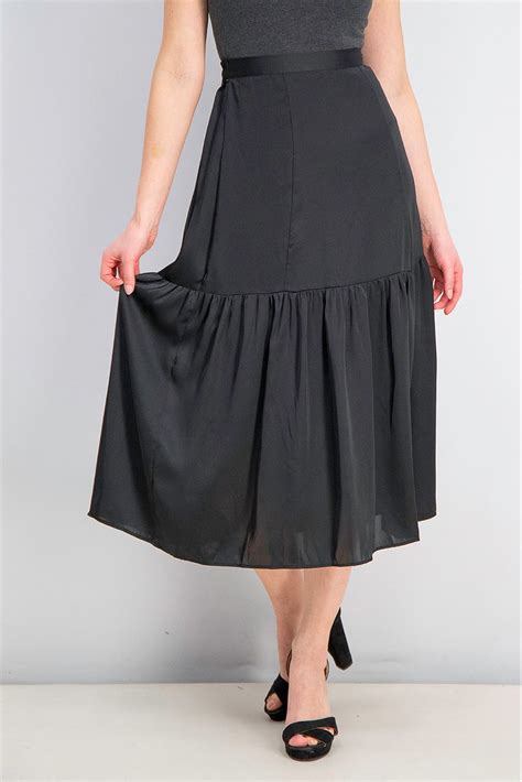 Buy Topshop Women Plain Tiered Satin Maxi Skirt Black Online Brands