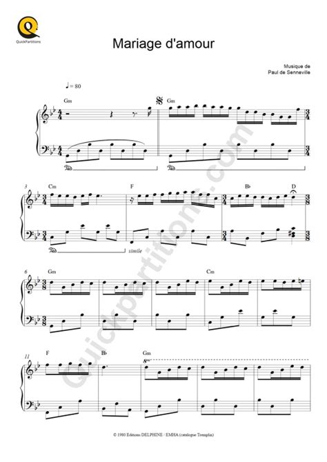 Partition Piano Solo Mariage Damour De Richard Clayderman