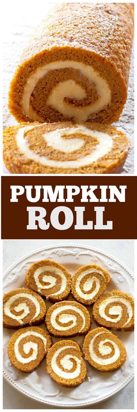 Pumpkin Roll With Cream Cheese Filling On Top And Cinnamon Rolls In The