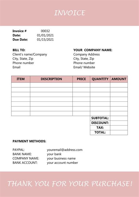 Pink Invoice Template