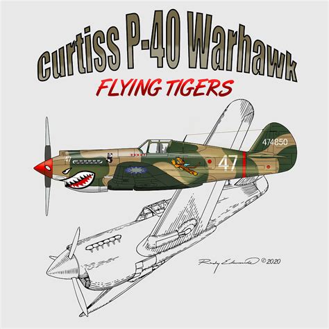 Curtiss P 40 Warhawk Flying Tigers Style 2 Drawing By Greg Edwards
