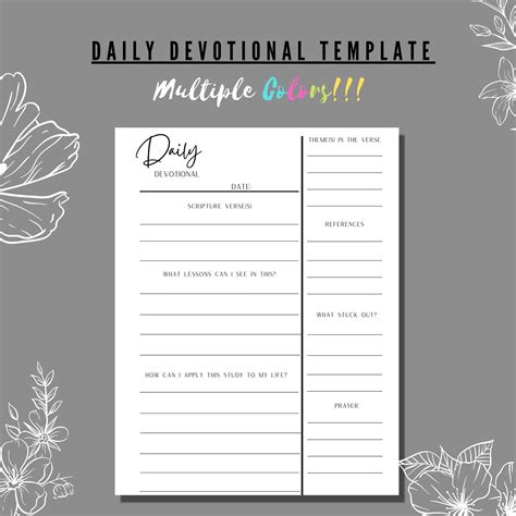Daily Devotional Template Printable Multicolor Bundle PDF 8.5x11 Size