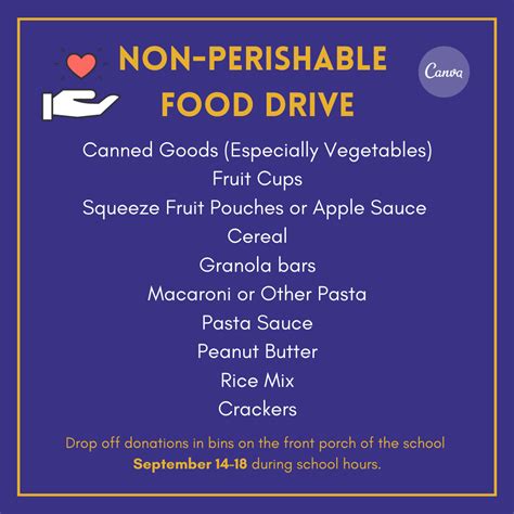 Non Perishable Food Drive Items Due By Sept 18 Sylvan Park Paideia
