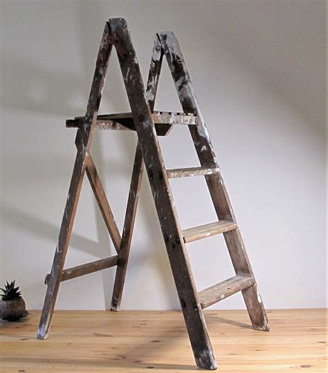Vintage Rustic Wooden Step Ladders Boho Old Wooden Step Ladders Old