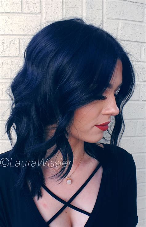 Midnight Blue Black Hair Color And Textured Lob Instagram Hairxlaura