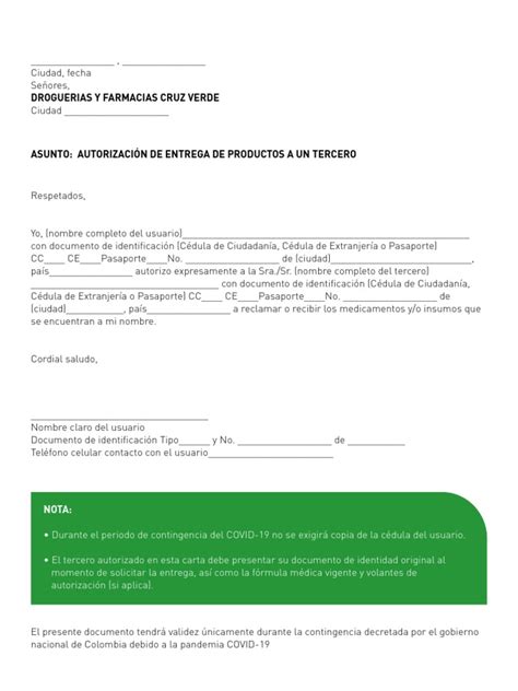 Cruz Verde Formato Carta Autorizacion Pdf
