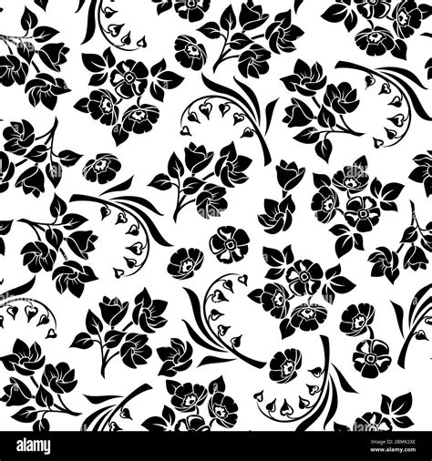 vector seamless black and white floral pattern with various flowers stock vector image and art alamy