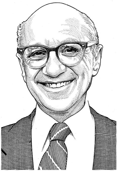 Milton Friedman By Randy Glass Black And White Drawing Portrait Illustration Graphic Art