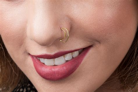 Nose Ring 14K Solid Gold Asymetrical Geometrical Modern Nose Etsy