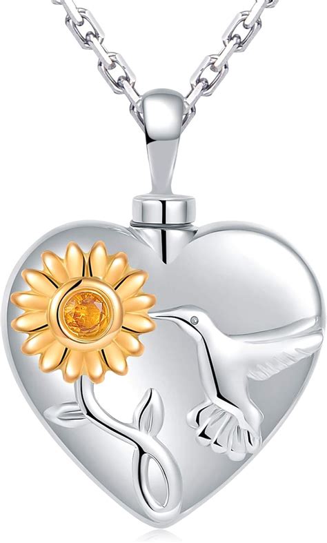 925 Sterling Silver Cremation Necklace For Ashes For Women Sunflower