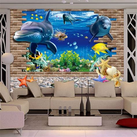 Beibehang Underwater World Dolphin Tv Backdrop Custom Photo Wallpaper