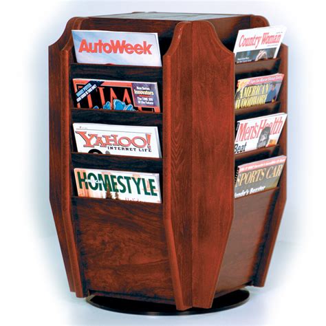 mahogany 16 pocket wood rotating counter top magazine holder shoppopdisplays