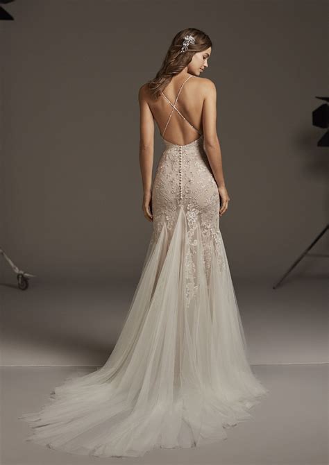 Stunning Beige Gown With Silver Lace Appliqués Modes Bridal Nz