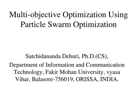 Ppt Multi Objective Optimization Using Particle Swarm Optimization