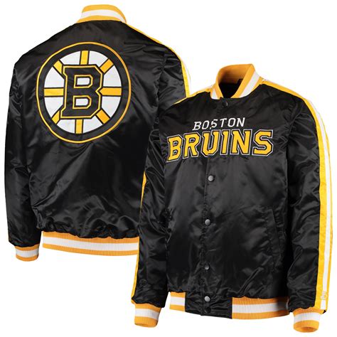 Mens Boston Bruins Starter Black O Line Varsity Full Snap Jacket