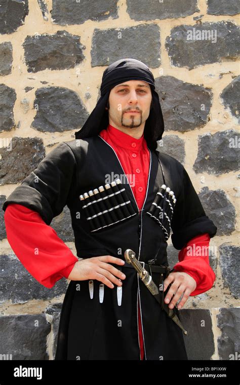 Israel Lower Galilee Circassian Man In Traditional Clothing At Kfar
