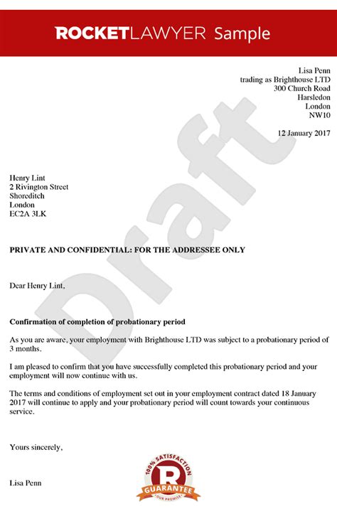 Letter Of Employment With Probationary Period Probation Period Letters