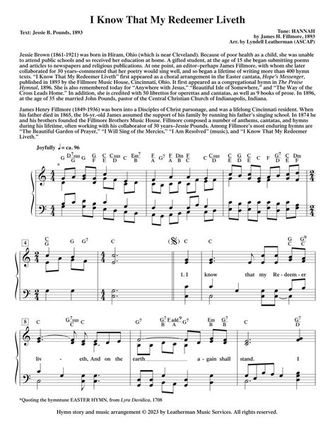 I Know That My Redeemer Liveth Arr Lyndell Leatherman Sheet Music Se Samonte Piano Vocal