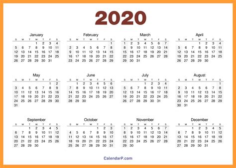 2020 Calendar Printable Free Hd Orange Calendarp Printables