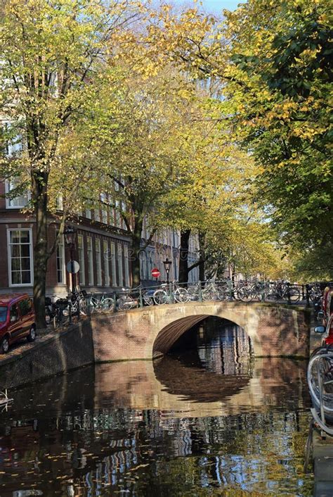 Autumn Trees And Bridge In Amsterdam Holland Stock Image Image Of