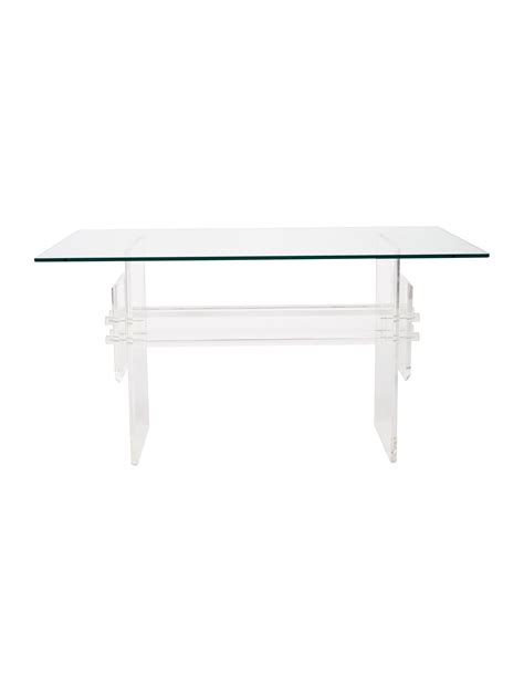 clear acrylic desk with mid century modern style design h form base composed of joined slabs