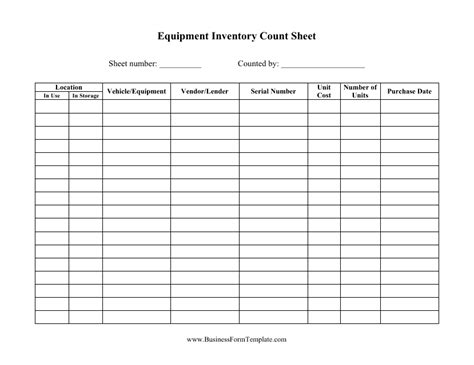 Equipment Inventory Sheet ~ Ms Excel Templates
