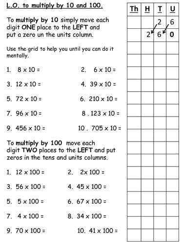 Multiplying By 10 And 100 Teaching Resources