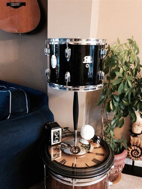 Repurposed Drum Table Lamp With Chrome And Black Base