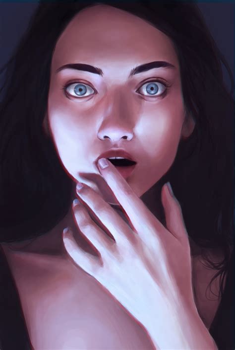 829617 Painting Art Brunette Girl Fear Surprise Emotion Rare