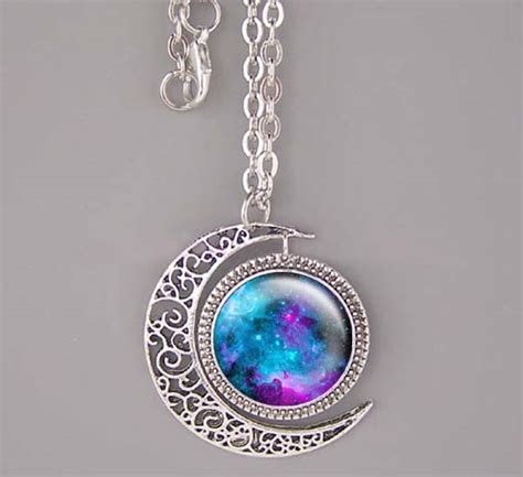 Nebula Necklace Bronze Silver Moon Charm Jewelry Nebula Pendant Galaxy