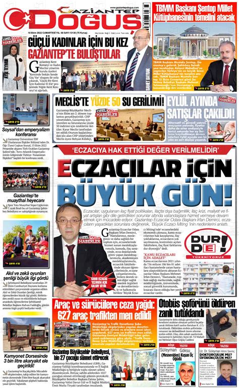 15 Ekim 2022 tarihli Gaziantep Doğuş Gazete Manşetleri
