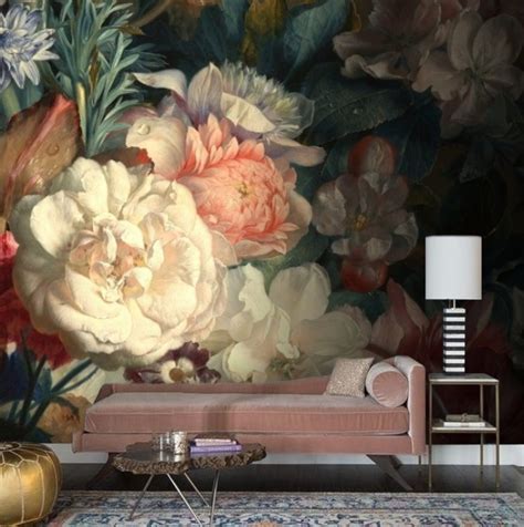 Dark Floral Mural Wallpaper Peel And Stick Vintage Flower Etsy Uk