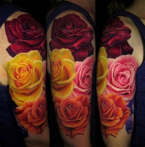 This vibrant color selection makes the tattoo more joyful and helps you stand apart from the crowd. 4 colored rose flowers 3D Tattoo - Ideas | Colorful rose ...