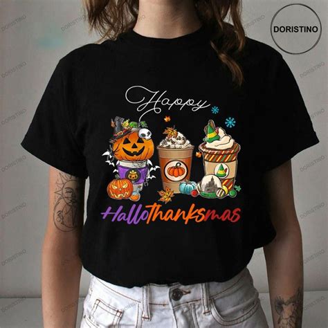 Happy Hallothanksmas Coffee Latte Halloween Thanksgiving Shirt