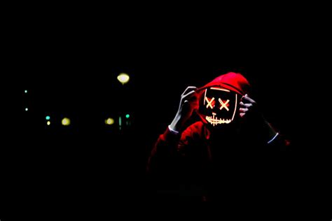 Hd Wallpaper Person Wearing Hoodie And Neon Mask Person Wearing Red