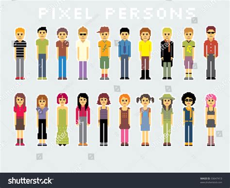 Pack Of Many Pixel People Stock Vector Illustration 33647413