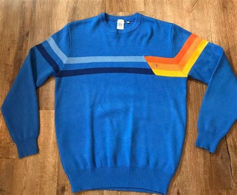 Vintage 70s Ocean Pacific Op Ski Surf Weather Wear Sweater Blue Striped Mens Xl Ebay Weather