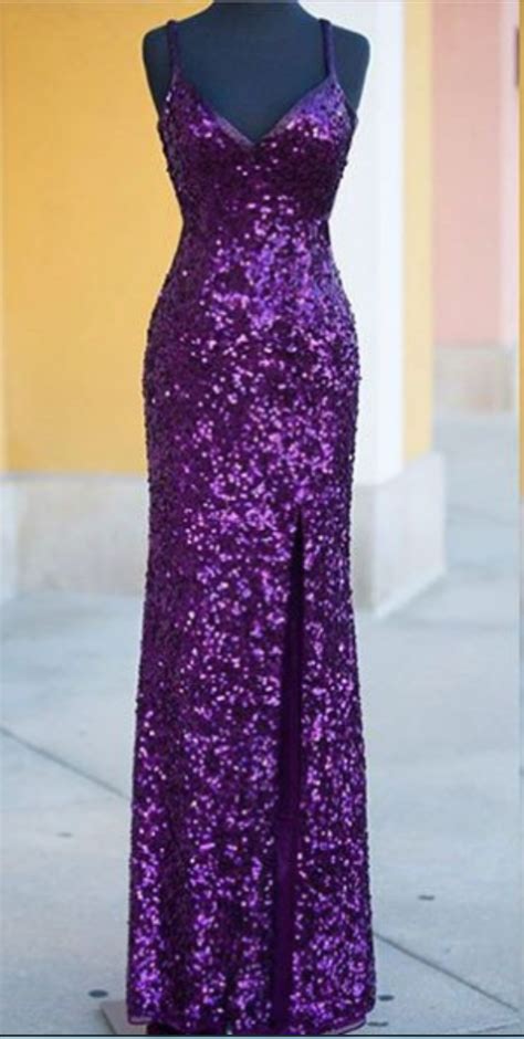 The Purple Sequined Prom Dress The Spaghetti Straps Purple Prom