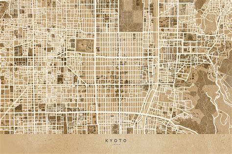 Stadtkarte von Map of Kyoto Japan in sepia vintage style ǀ Alle