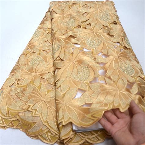 Gold High Quality Swiss Voile Laces In Switzerland 100 Cotton Hand Cut African Lace Fabric